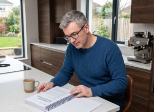 Investor studying the 2027 Budget over a coffee